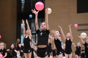 Young gymnasts during rehearsal of the competition opening