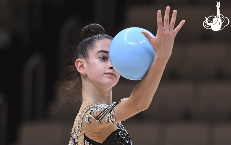 Anna Vakulenko during an exercise with a ball during a control training session