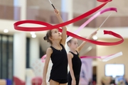 Sabina Samatova during an exercise with a ribbon