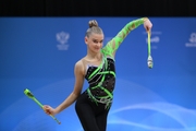 Alexandra Borisova during an exercise with clubs