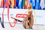 Ksenia Savinova during an exercise with a ribbon