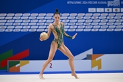 Gymnast during an exercise with a ball