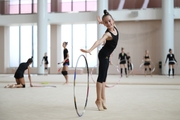 A gymnast during practice at the training camp in the Academy