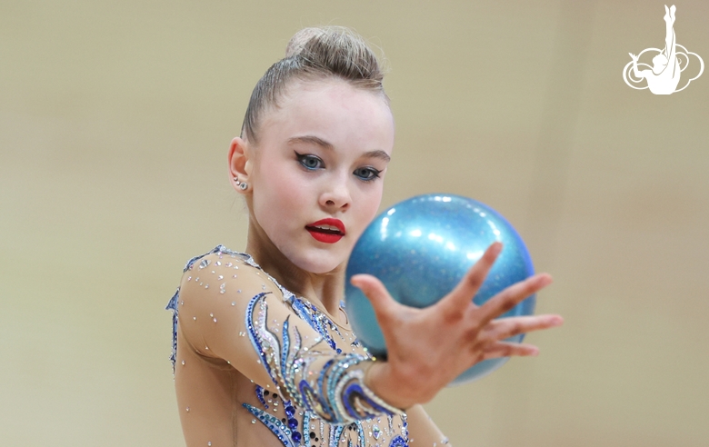 Gymnast  during an exercise with a ball