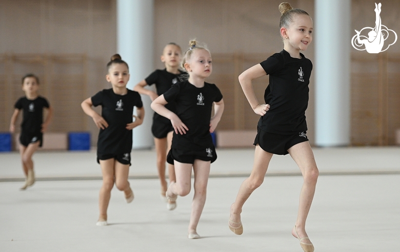 Young gymnasts during the workout