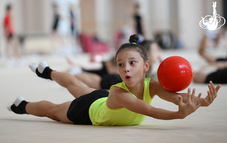 A gymnast during practice at the training camp in the Academy