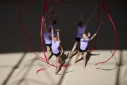 Group team gymnasts during a class with the honored coach of Russia Veronika Shatkova