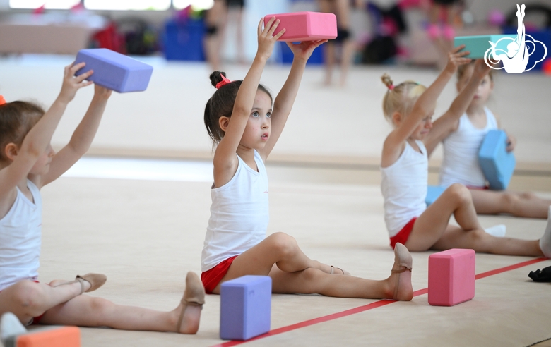 Young gymnasts during the training session