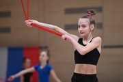 Gymnast during an exercise with a jump rope during floor testing