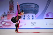 Mariia Borisova during a ribbon exercise
