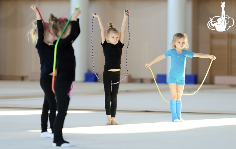 Young gymnasts during the workout