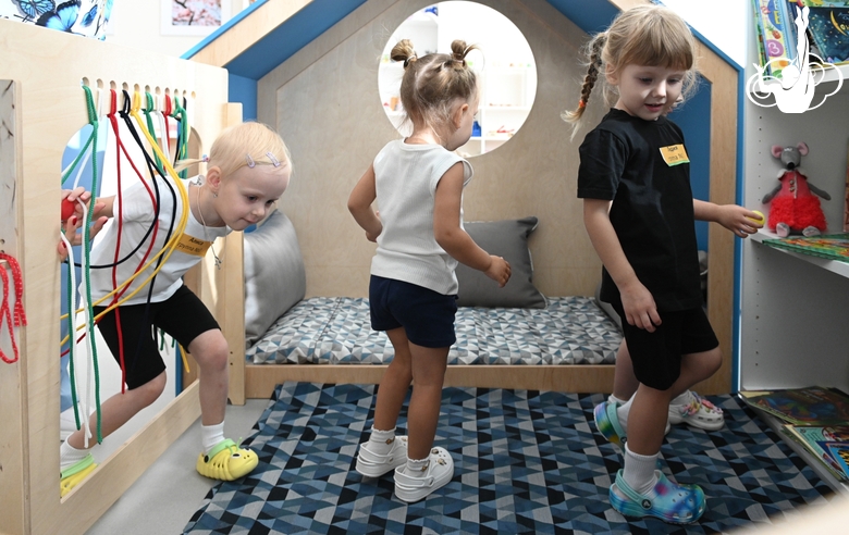 Young gymnasts in a training class at the Academy