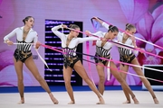 Group gymnasts from Nizhegorodskiy Region during an exercise with ribbons