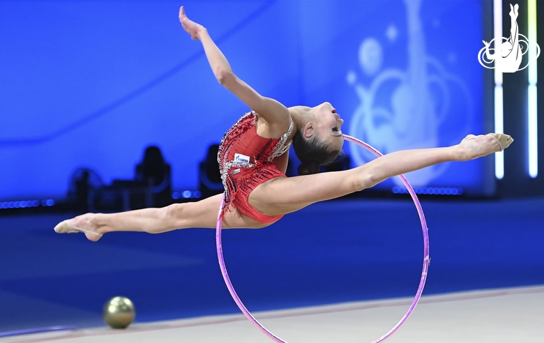 Uliana Ianus during an exercise with a hoop