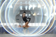 Mariia Borisova before exercise with ribbon