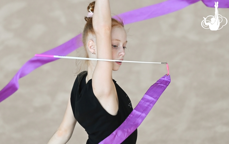 Olga Chernykh during an exercise with a ribbon