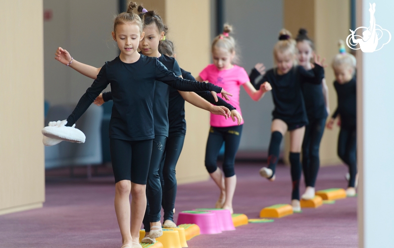 Young gymnasts during the workout