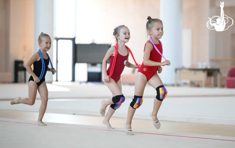 Young gymnasts during training