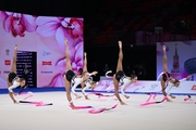 Group gymnasts from Nizhegorodskiy Region during an exercise with ribbons