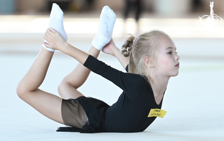 Young gymnast during training