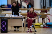 Olympic champion Alina Kabaeva and Olga Minigalina during a training session at the Academy