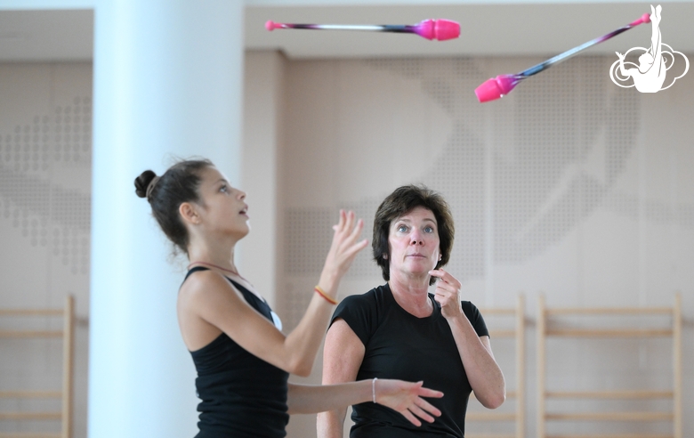 Choreographer Irina Zenovka and Karolina Tarasova during the training session