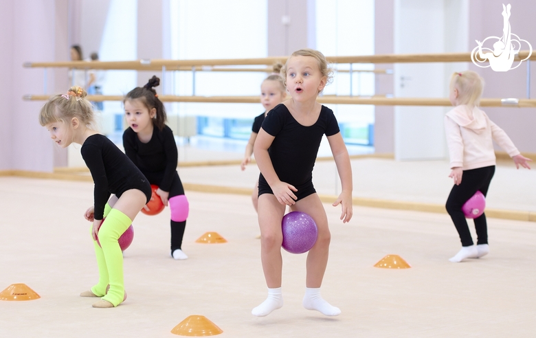 Young gymnasts during the workout