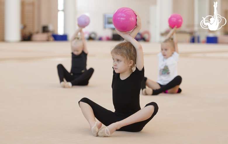 Young gymnasts during training