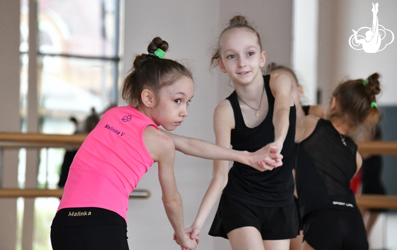 Gymnasts during class in the Academy choreography hall