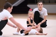 Academy coaches Elizaveta Chernova and Olga Frolova with young gymnasts during the selection process