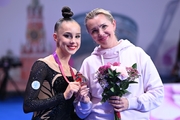 Mariia Borisova and her coach Irina Gusarova after the awards ceremony