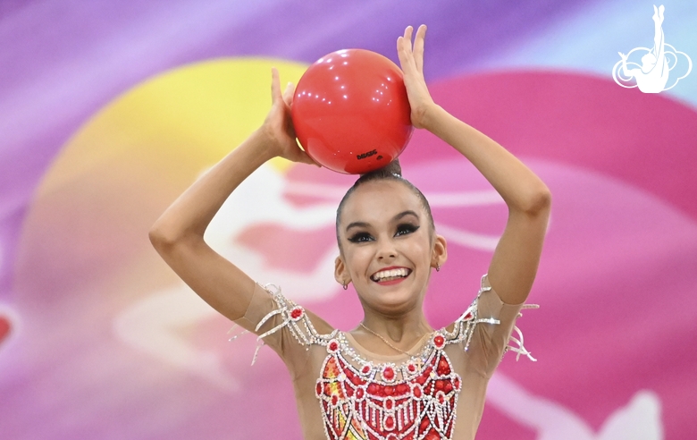 Eva Chugunova during an exercise with a ball