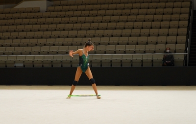 Karolina Tarasova with a hoop at a control training session