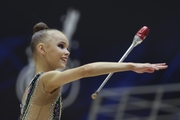 Kristina Voitenko during an exercise with clubs