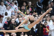 Gymnast during an exercise with a hoop