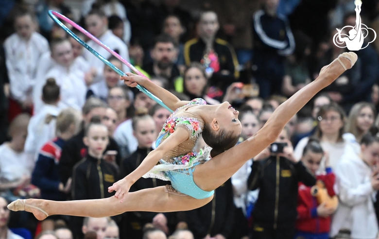 Gymnast during an exercise with a hoop