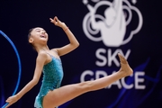 Gymnast during an exercise with a hoop