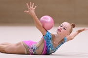 Olga Chernykh during an exercise with a ball at an assessment training session