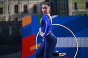 A gymnast during the hoop exercise