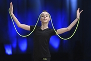 Marria Borisova during an exercise with a jump rope at floor testing