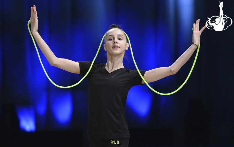 Marria Borisova during an exercise with a jump rope at floor testing