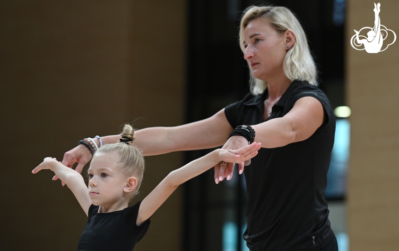 Academy Choreographer Elena Egorova with a young gymnast during the selection