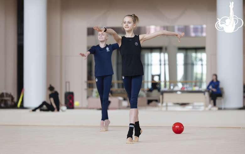 Academy junior group gymnasts during a class with Kirill Barkan, choreographer of the Russian national team