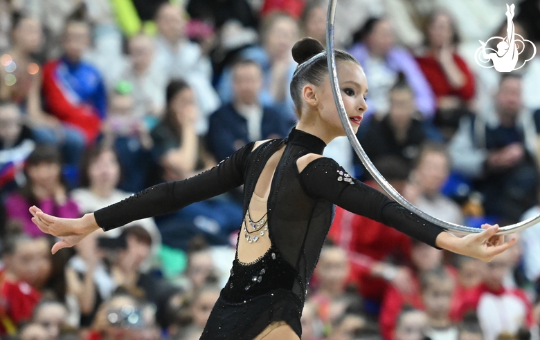 Gymnast during an exercise with a hoop