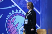 Coach Irina Gusarova during Mariia Borisova's performance