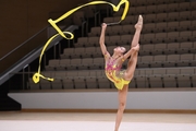 Karolina Tarasova during an exercise with a ribbon at a control training session