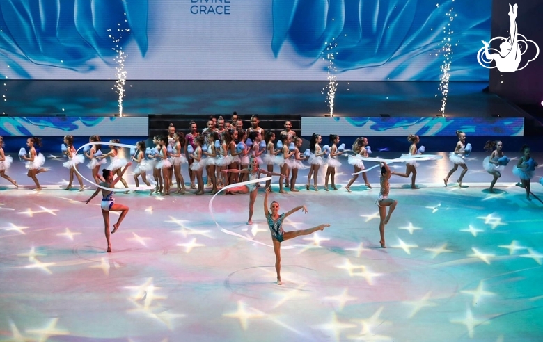 Performance by young gymnasts at the closing ceremony of the tournament