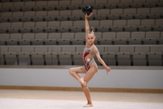 Elvira Belyaeva during an exercise with a ball during a control training session