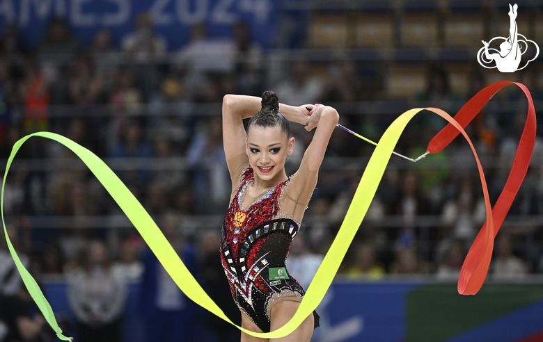 Ulyana Janus during an exercise with a ribbon