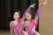 Gymnasts during a group performance at the Formula of Victory competition